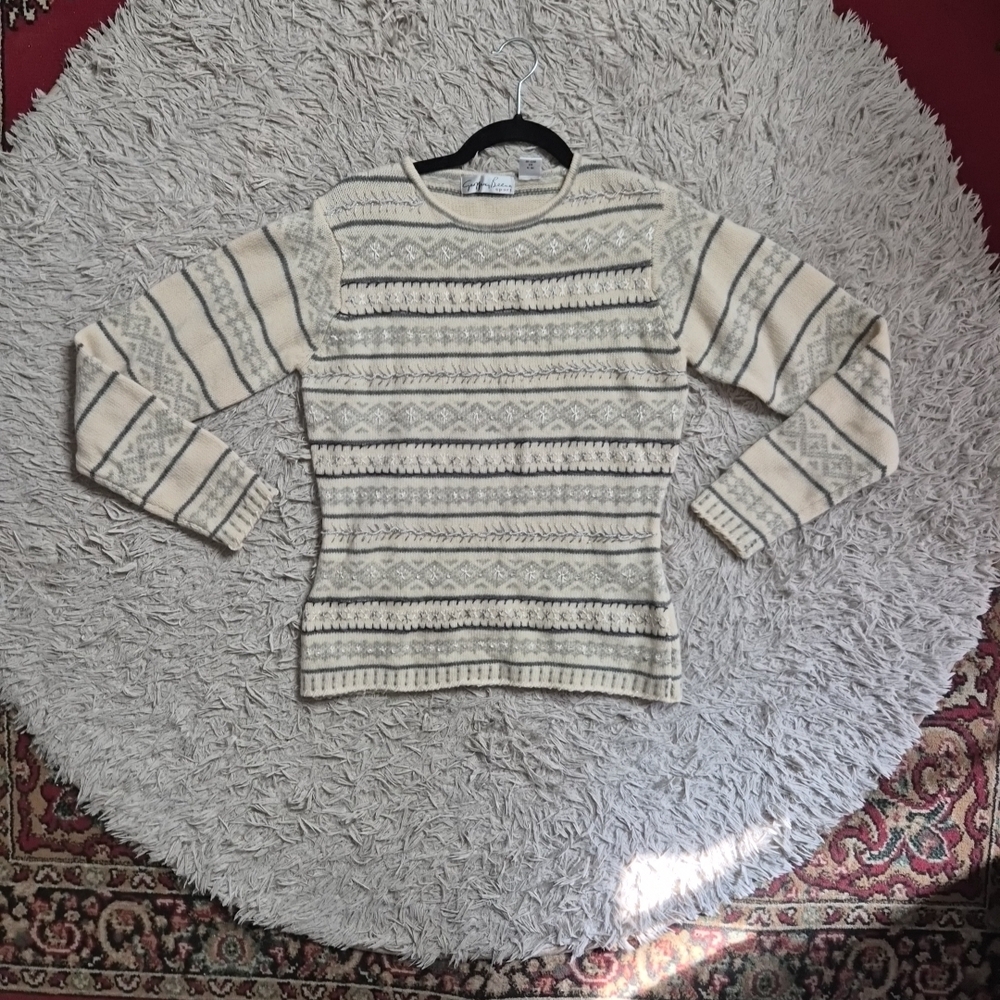 Vintage Sweater Geoffrey Beene Sport Size M Medium Lambswool Lambs Wool Ivory ✨️